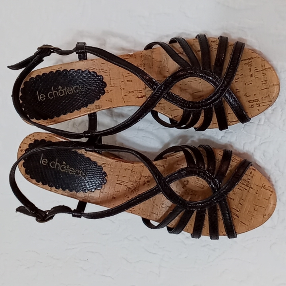 Le Chateau Dark Brown Strappy Wedge Sandals - Picture 9 of 10